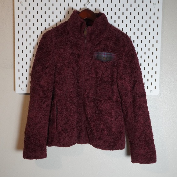 Pendleton Jackets & Blazers - Pendleton Fuzzy Fleece Jacket‎ Burgundy Plaid Pocket Full Zip Medium